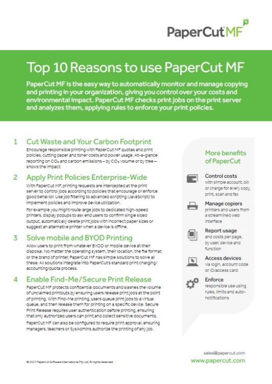 Top 10 Reasons, Papercut Mf, Office Automation Solutions